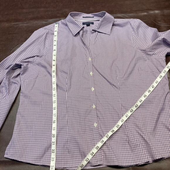 Lands End Womens 18p‎ Pinpoint Oxford 3/4 Sleeve Plaid Purple Classic Preppy - Picture 13 of 13